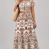 Rosalie | Midi Jurk met Vlindermouwen en Artistieke Print