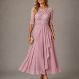 Rose | Elegante midi-jurk met kant en transparante mouwen