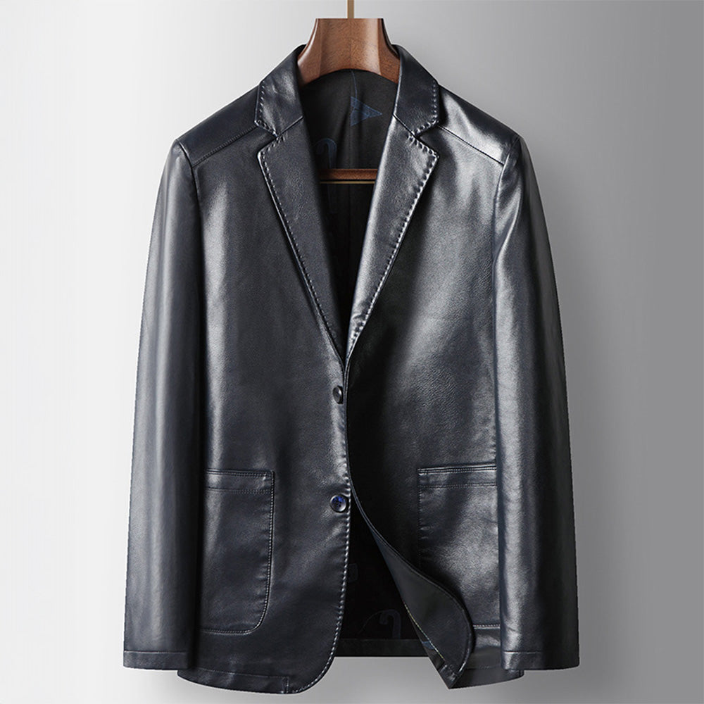 Leren blazer met premium afwerking en klassieke pasvorm