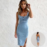 Denim jurk met verfijnde pasvorm en casual elegantie