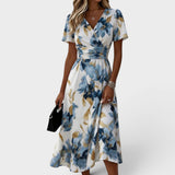 Denise | Elegante midi-jurk met aquarel bloemenprint