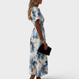Denise | Elegante midi-jurk met aquarel bloemenprint