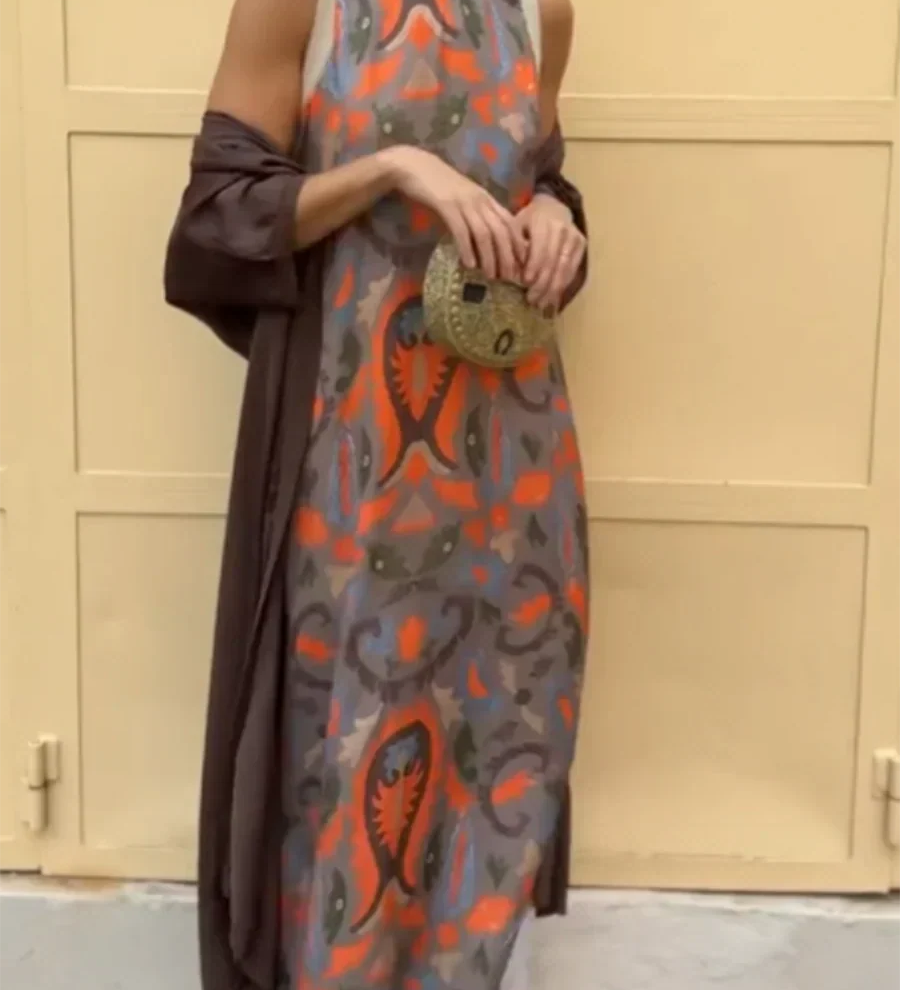 Bohemian jurk met artistieke print en zwierige pasvorm