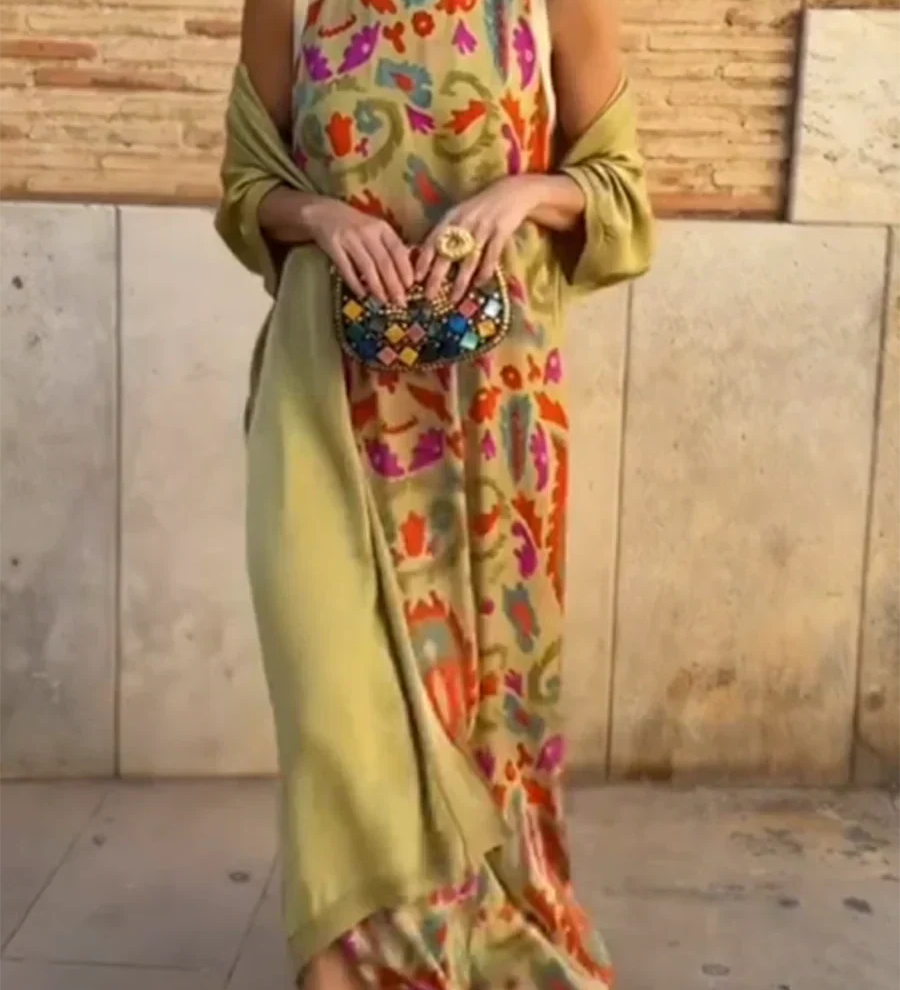Bohemian jurk met artistieke print en zwierige pasvorm