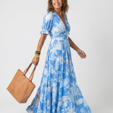 Ione | Mouwloze midi-jurk met bloemen en V-hals