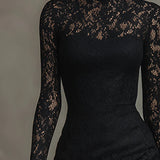 Zwarte maxi-jurk met kant en vissenstaart voor elegante avonden