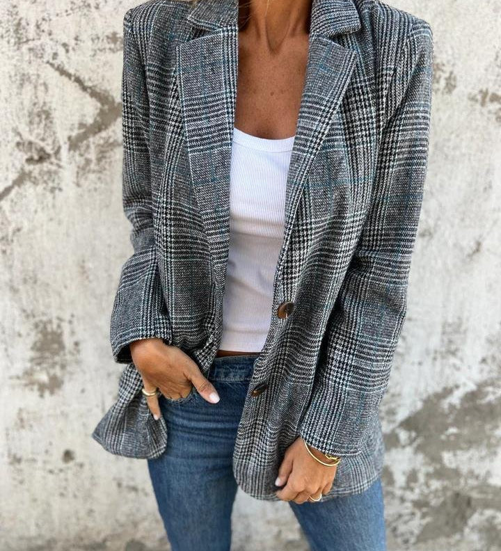 Gebreide blazer met ruitpatroon en relaxte pasvorm