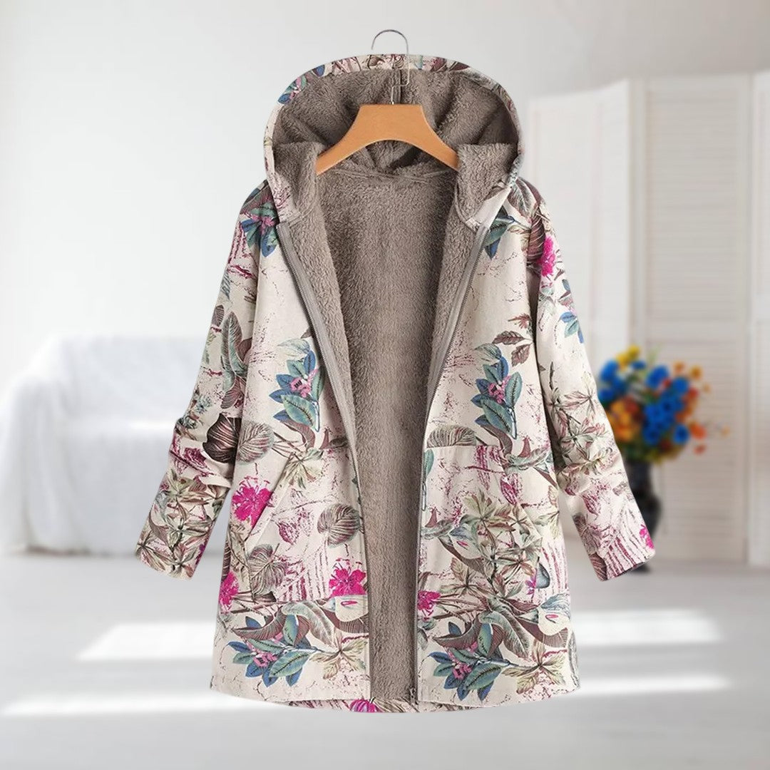 Winterjas met bloemenprint en warme voering