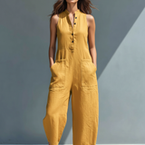 Mouwloze Jumpsuit met Mandarin Kraag en Ontspannen Pasvorm
