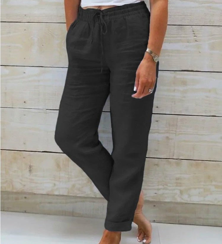 Katoenen broek met linnen mix en relaxte pasvorm