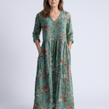 Marina | Maxi jurk met V-hals en bloemenprint met driekwartmouwen