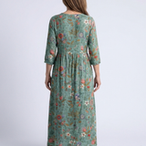 Marina | Maxi jurk met V-hals en bloemenprint met driekwartmouwen