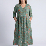 Marina | Maxi jurk met V-hals en bloemenprint met driekwartmouwen