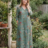 Marina | Maxi jurk met V-hals en bloemenprint met driekwartmouwen