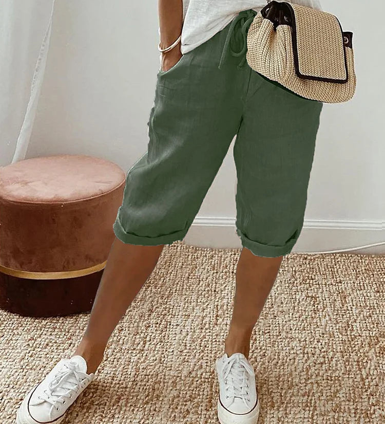 Shorts met katoen-linnen mix en verstelbare taille