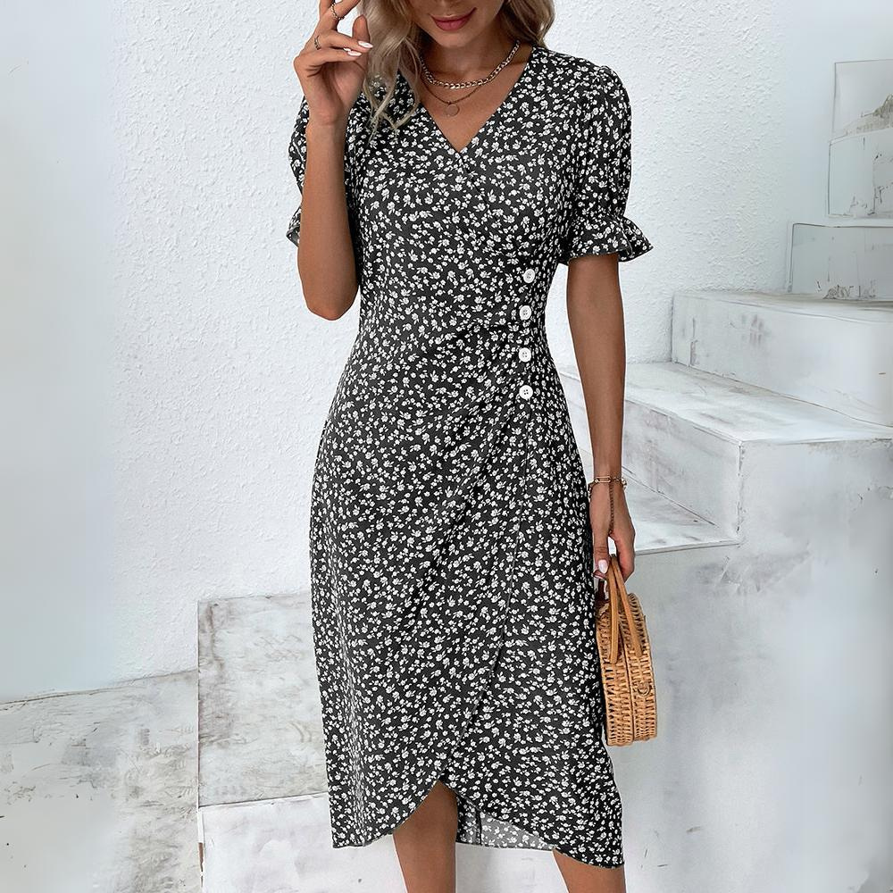 Liza | Jurk met knoopdetails en elegante plooien voor elke gelegenheid