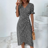 Liza | Jurk met knoopdetails en elegante plooien voor elke gelegenheid