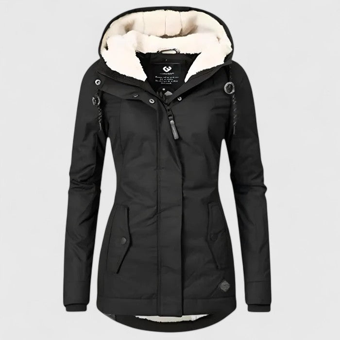 Waterdichte winterjas met capuchon en getailleerde pasvorm