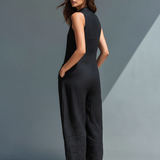 Mouwloze Jumpsuit met Mandarin Kraag en Ontspannen Pasvorm