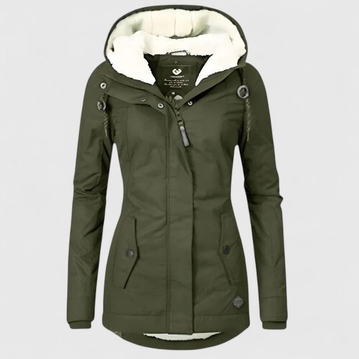 Waterdichte winterjas met capuchon en getailleerde pasvorm