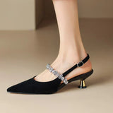 Slingback pumps met kristallen band en puntige neus
