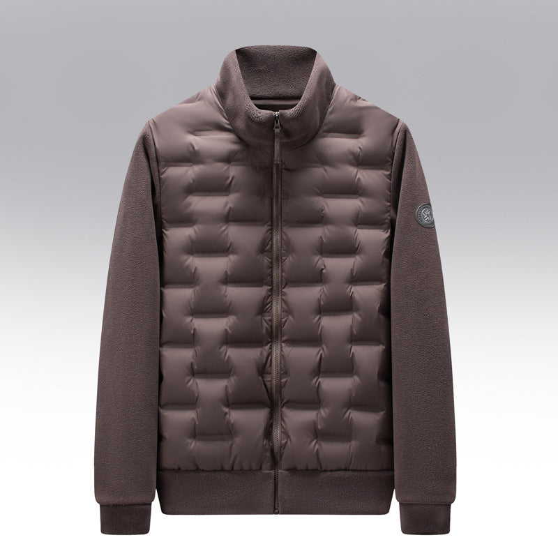 Gewatteerde donsjas met fleece mouwen en 100% ganzendons