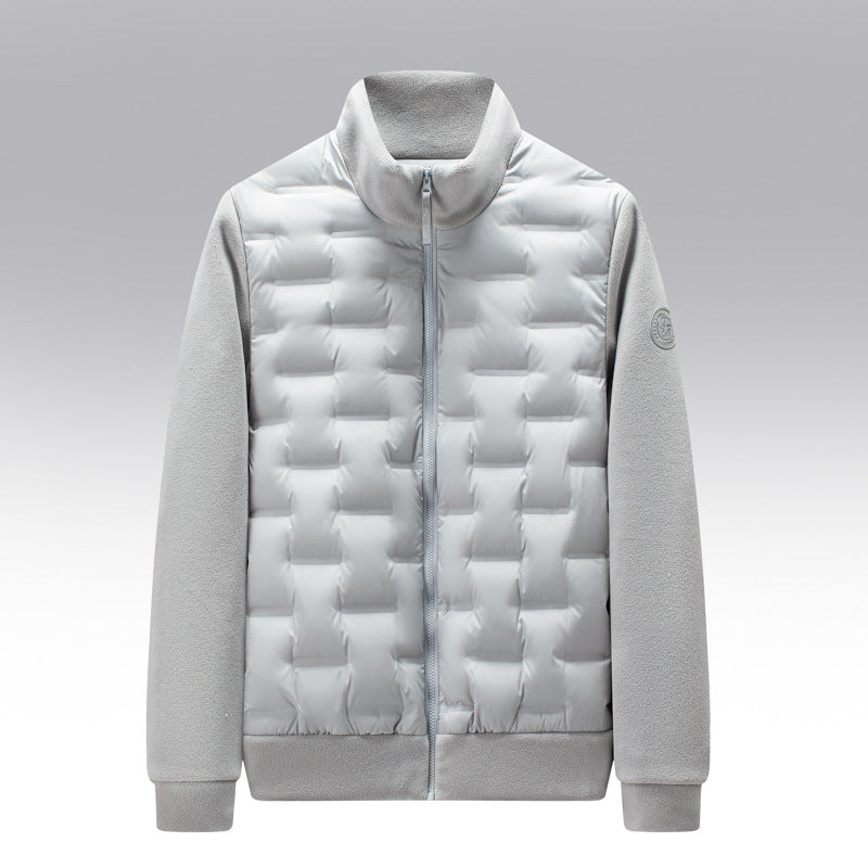 Gewatteerde donsjas met fleece mouwen en 100% ganzendons