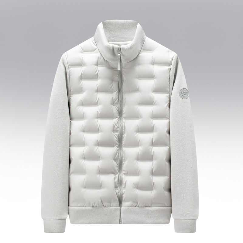 Gewatteerde donsjas met fleece mouwen en 100% ganzendons