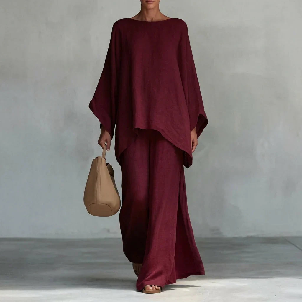 Verónica | Tweedelige set met blouse en wijde broek