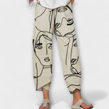Linnen broek met creatieve print en luchtige pasvorm