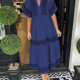 Wendelien | Maxi jurk met V-hals en geborduurde details in bohemian stijl