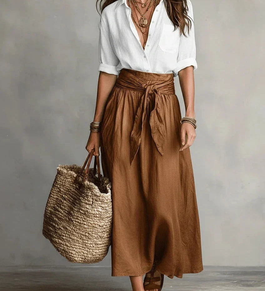 Vida Conjunto Elegante de Dos Piezas con Blusa Negra y Falda Midi
