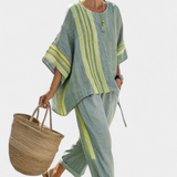 Linnen set met oversized pasvorm en streepdetaillering