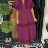 Wendelien | Maxi jurk met V-hals en geborduurde details in bohemian stijl