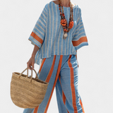 Linnen Set met terracotta strepen en oversized pasvorm