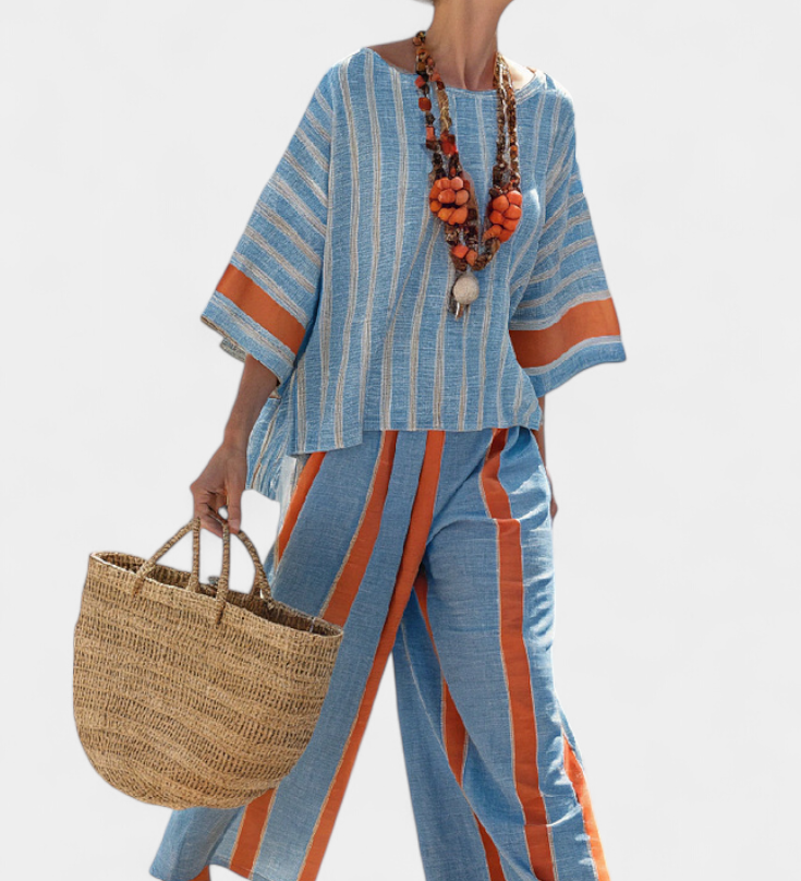 Linnen Set met terracotta strepen en oversized pasvorm