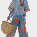 Linnen Set met terracotta strepen en oversized pasvorm