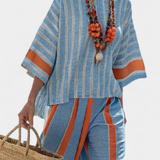 Linnen Set met terracotta strepen en oversized pasvorm