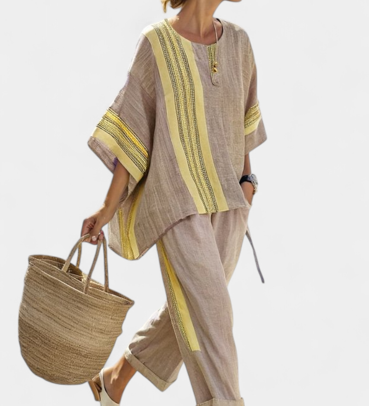 Linnen set met oversized pasvorm en streepdetaillering