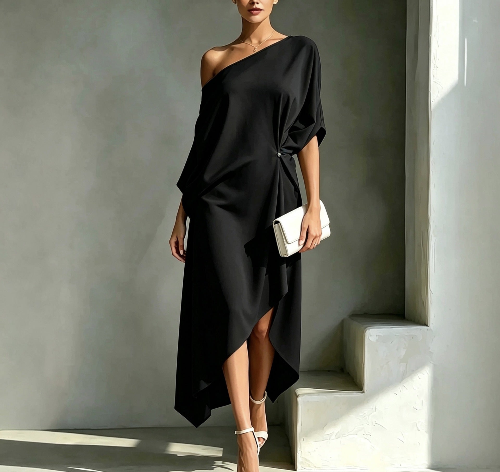 Amélie | Elegante One-Shoulder Jurk met Drapering