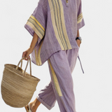 Linnen set met oversized pasvorm en streepdetaillering