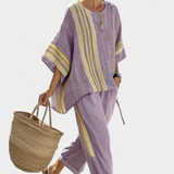 Linnen set met oversized pasvorm en streepdetaillering