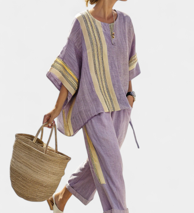 Linnen set met oversized pasvorm en streepdetaillering