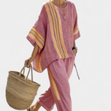 Linnen set met oversized pasvorm en streepdetaillering