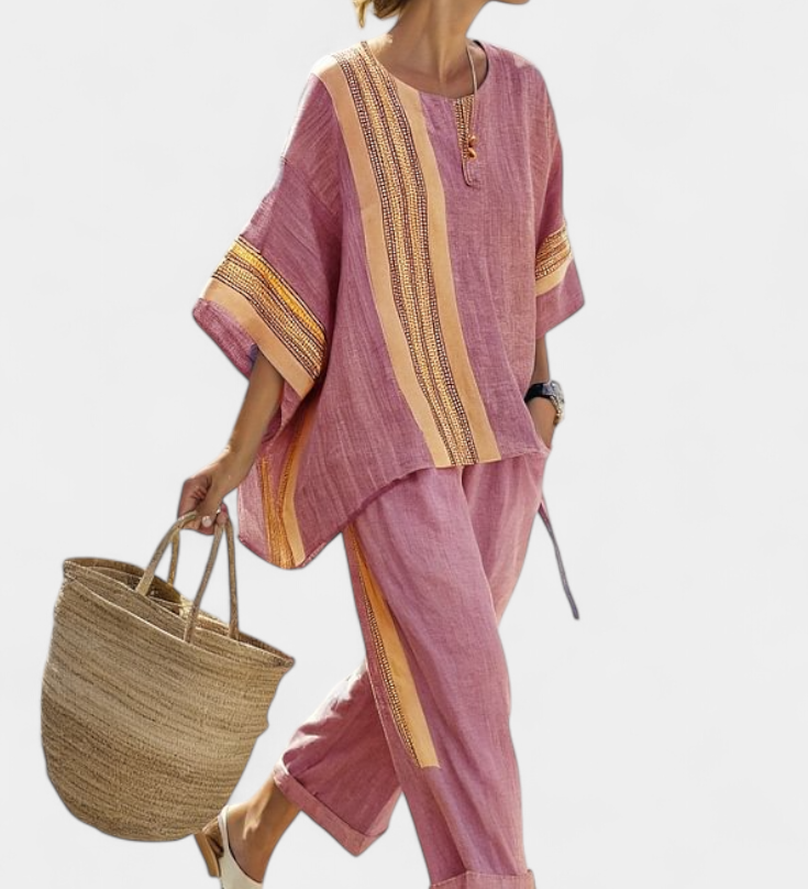 Linnen set met oversized pasvorm en streepdetaillering