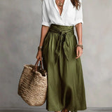 Vida Conjunto Elegante de Dos Piezas con Blusa Negra y Falda Midi