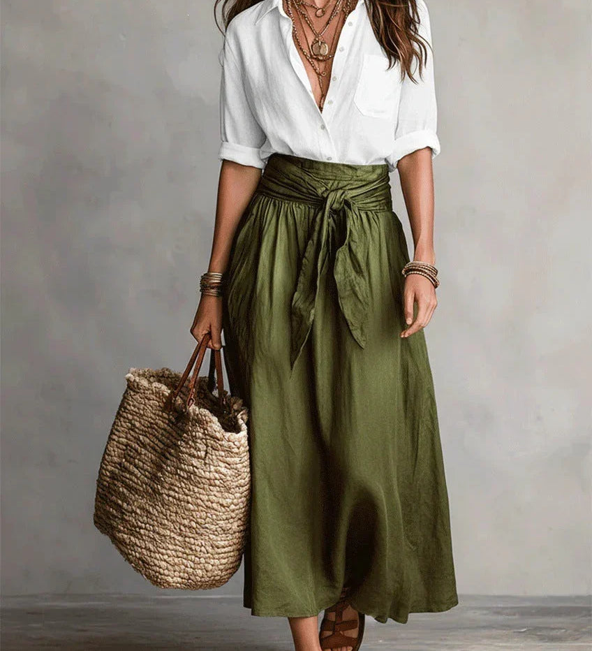 Vida Conjunto Elegante de Dos Piezas con Blusa Negra y Falda Midi