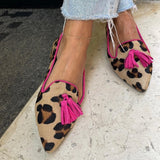 Ballerina's met dierenprint en decoratieve kwastjes