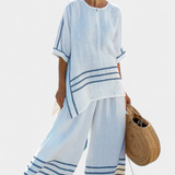 Linnen set met gestreepte top en wijde broek voor zomerse dagen