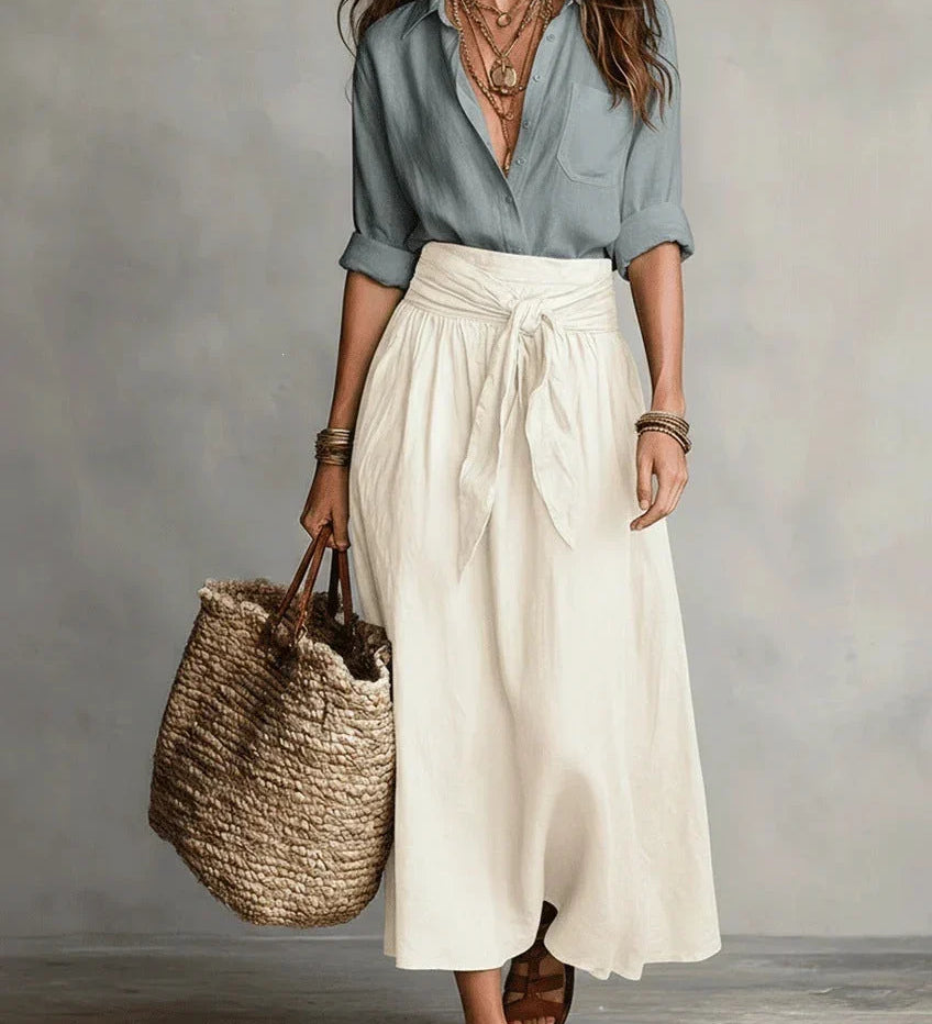 Vida Conjunto Elegante de Dos Piezas con Blusa Negra y Falda Midi